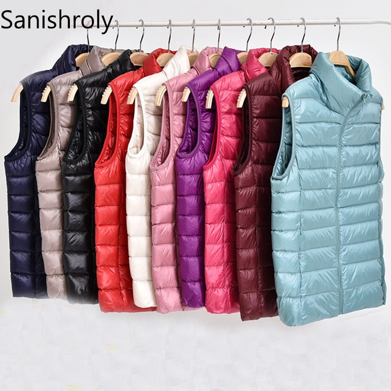 Sanishroly 2018 New Autumn Women Ultra Light Down Vest White Duck Down Coat Parka Ladies Sleeveless Waistcoat Plus Size 3XL S275