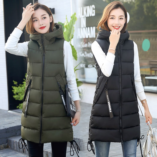 Brieuces  Autumn Winter Vest Women Waistcoat 2020 Female Sleeveless Vest Jacket Hooded Warm Long Vest Coat Colete Feminino