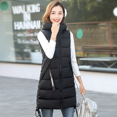 Brieuces  Autumn Winter Vest Women Waistcoat 2020 Female Sleeveless Vest Jacket Hooded Warm Long Vest Coat Colete Feminino