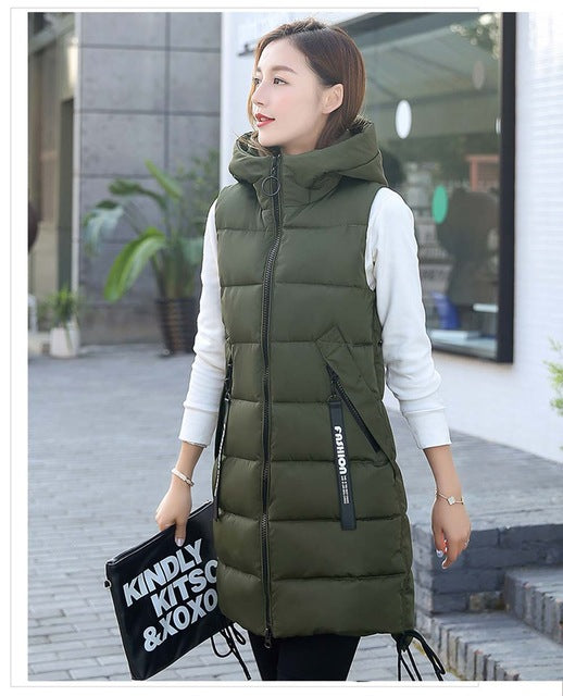 Brieuces  Autumn Winter Vest Women Waistcoat 2020 Female Sleeveless Vest Jacket Hooded Warm Long Vest Coat Colete Feminino