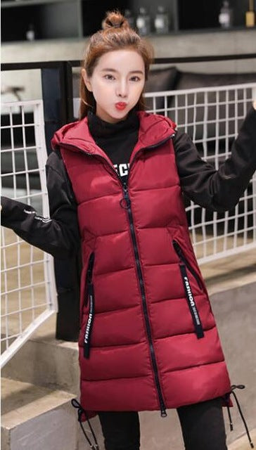 Brieuces  Autumn Winter Vest Women Waistcoat 2020 Female Sleeveless Vest Jacket Hooded Warm Long Vest Coat Colete Feminino