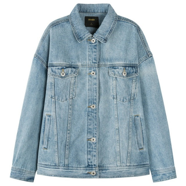 SEMIR Denim jacket women 2019 spring autumn new short jacket lapel retro tannin wind cotton loose cotton fashion coat woman